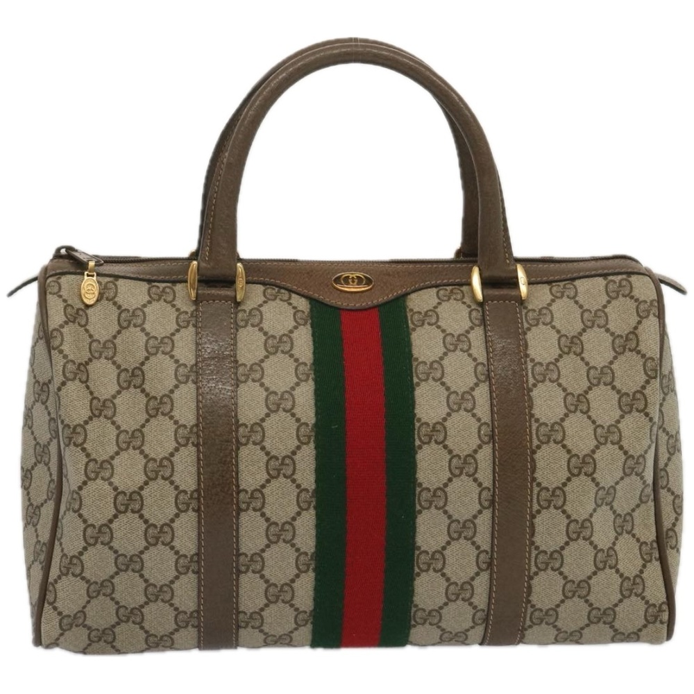 GUCCI GG Supreme Web Sherry Line Boston Bag Beige Red 24 02 007 Auth yk10839 - Picture 13 of 16